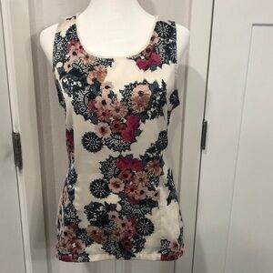 Ann Taylor Women’s Petite Polyester Cotton Back , TankTop Floral Navy Cre…